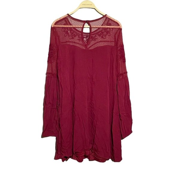 Francesca Blue Rain Sheath Straight Dress Size S Red Burgundy Laced Long Sleeve - Picture 2 of 11